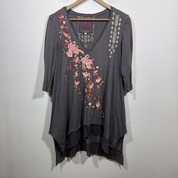 Johnny Was Tops - Johnny Was Cherry Blossom Floral Embroidered Cotton Tunic Top Womens Sz S Boho